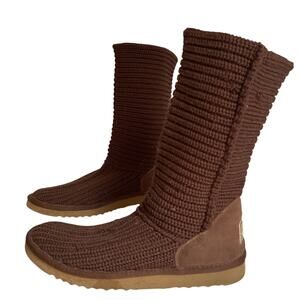 UGG Australia Brown Knit Tall Boots Women’s Size 9 Cozy Winter Slip On